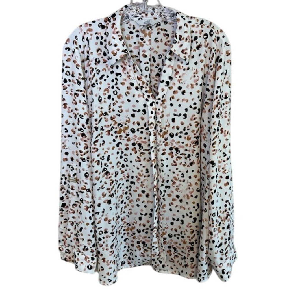 Croft & Barrow Women's White Leopard Long Sleeve Button Up Blouse XXL